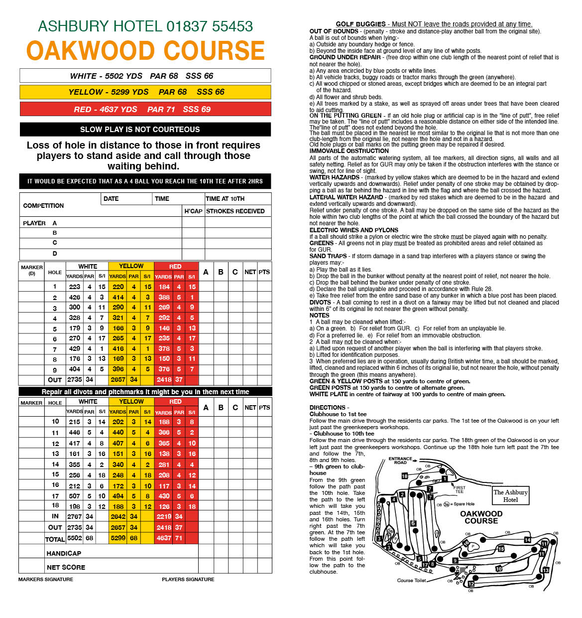 Our Golf Courseplans & Scorecards Manor & Ashbury Resorts